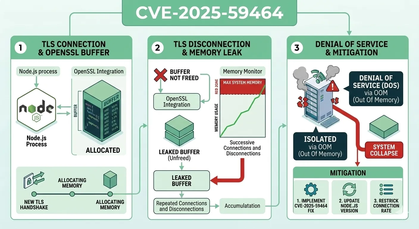 CVE-2025-59464: Node.js OpenSSL Memory Leak in getPeerCertificate