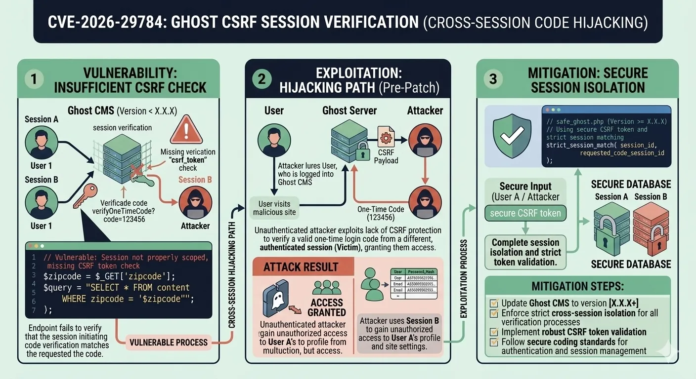 CVE-2026-29784: Ghost CMS CSRF Flaw in Session Verification